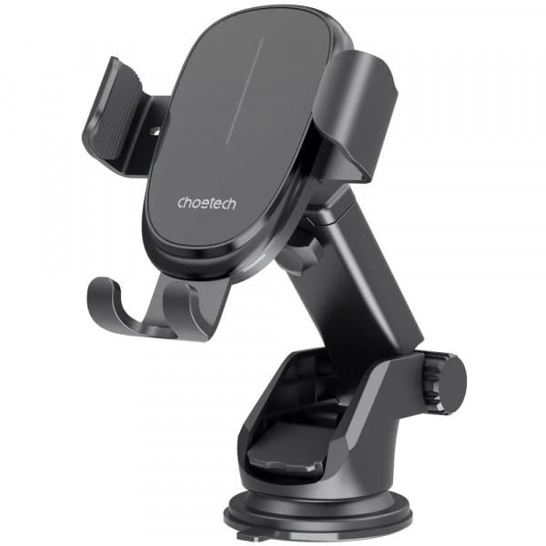 Тримач для смартфона в авто Choetech T203-F-ACBK бездротова зарядка 15 Вт Gravity Wireless USB-C Чорний (28327857)