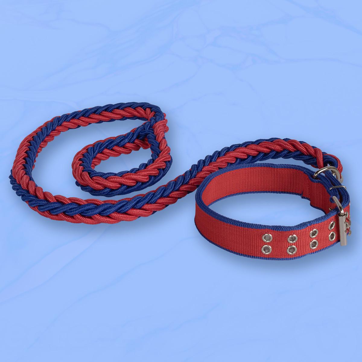 Повідець та нашийник для собак №2 41-53 см 130 см х 1,5 см Червоний/Синій (2296454415)