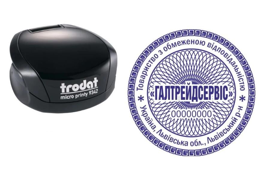 Печатка ТОВ на кишеньковому оснащенні Trodat Micro Printy 9342 d 42 мм Чорний (ТОВ4/9342/B)