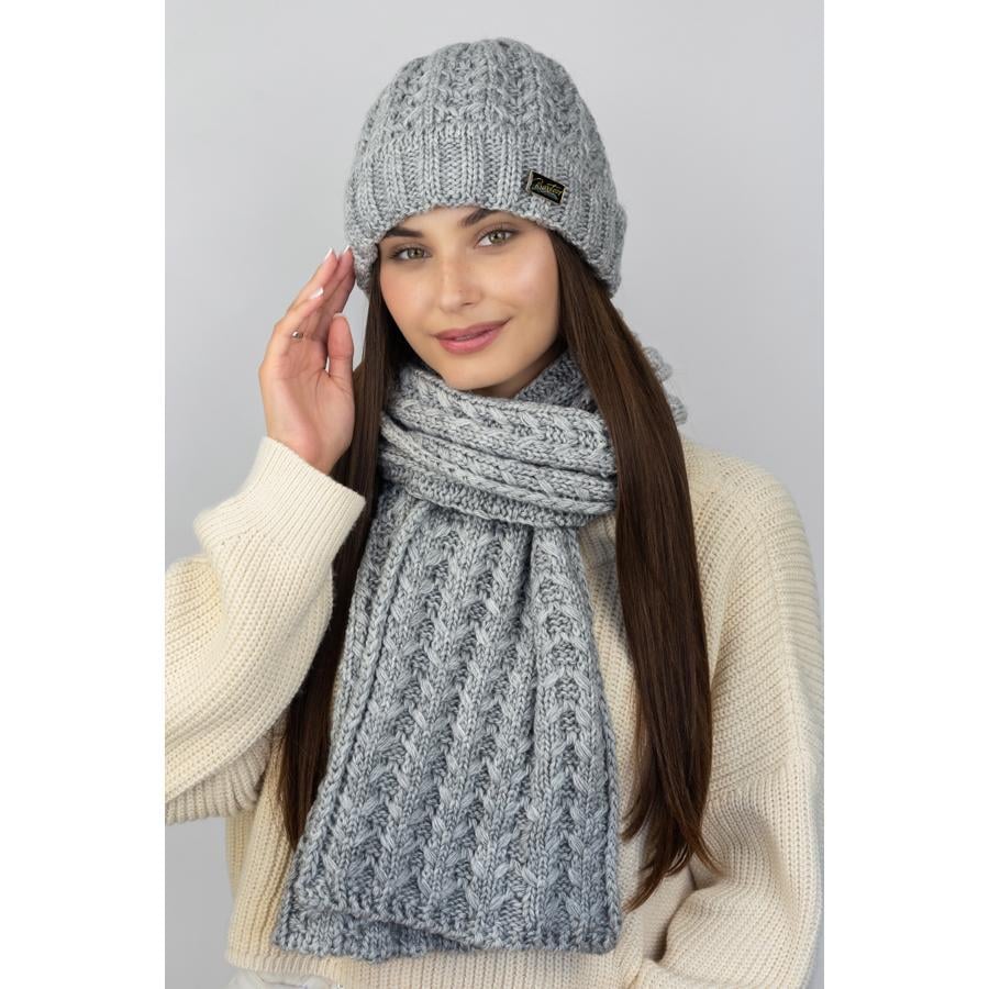Комплект женский шапка утепленная флисом с шарфом Braxton 5306-1 One size Светло-серый (275674)