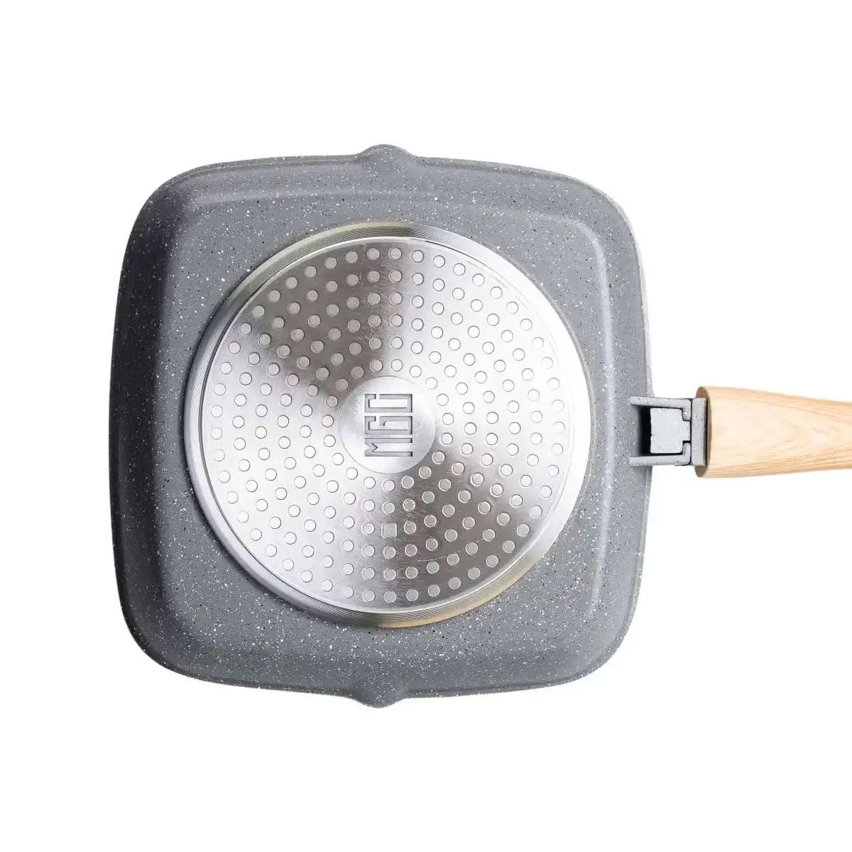 Сковорода-гриль алюмінієва MGC зі скляною кришкою Квадрат 24 см Сірий - фото 8