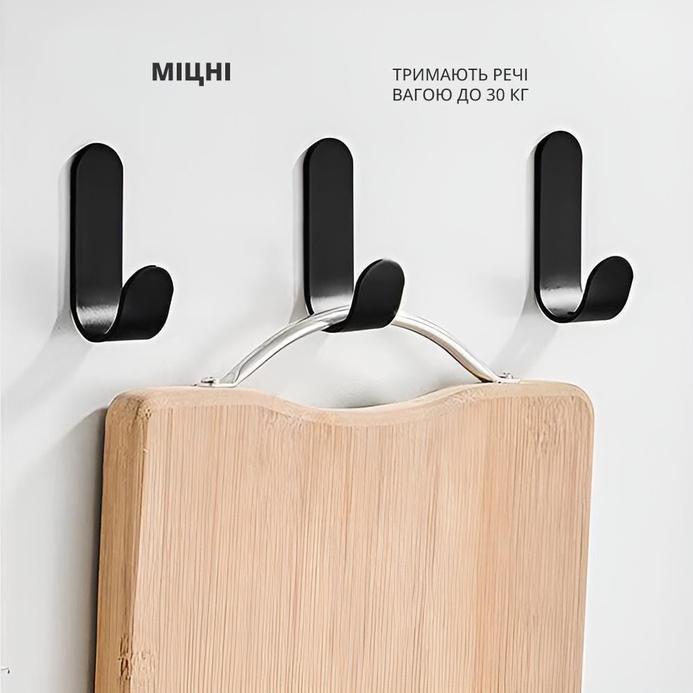 Крючки для кухни и ванной комнаты стальные держатели 5 шт. Черный (13993922) - фото 3