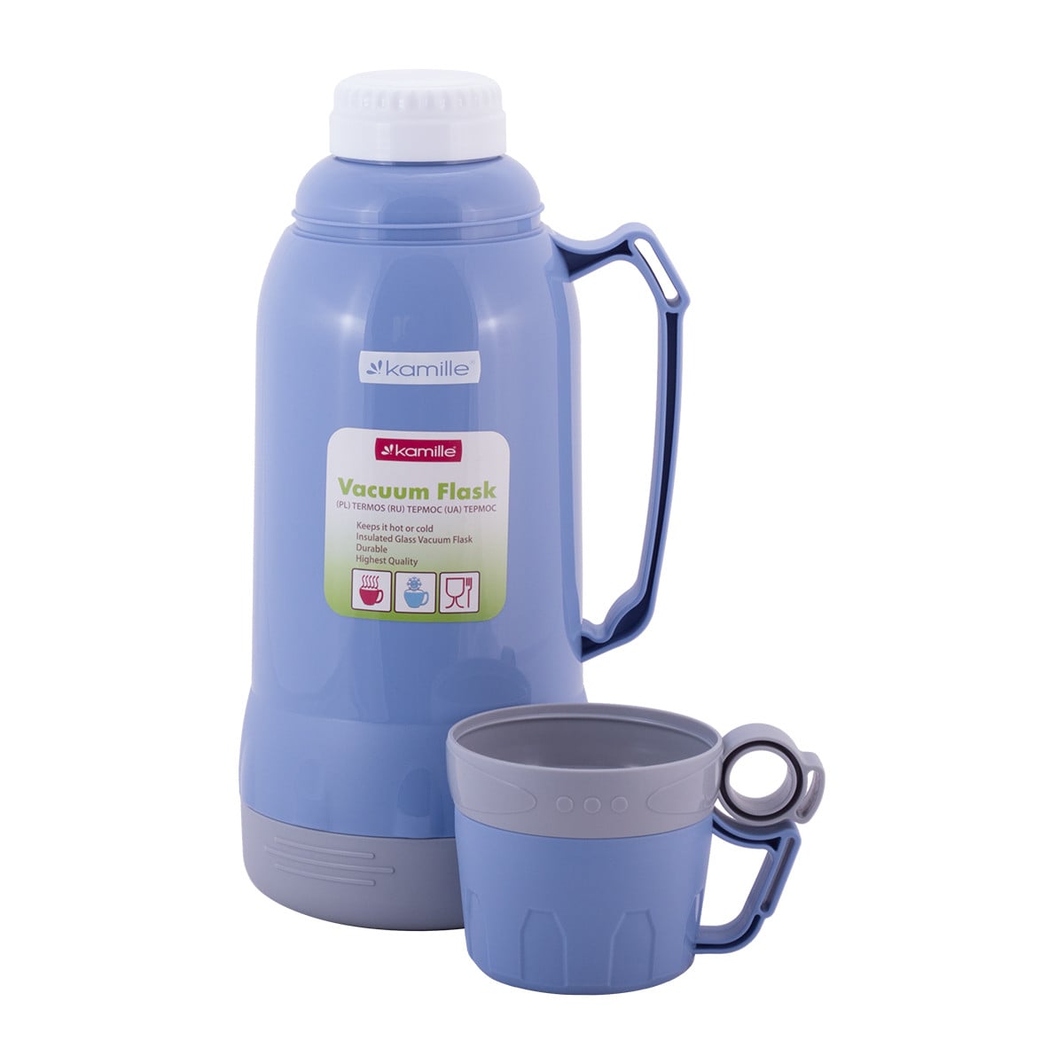Термос Kamille 1800 мл пластиковый со стеклянной колбой Голубой KM-2024