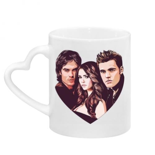 Чашка керамическая с ручкой в ​​виде сердца Дневники вампира 320 мл Белый (12361357-1-179266)