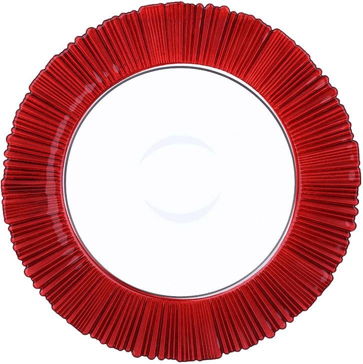 Набор 6 стеклянных тарелок Fleur Red 33 см Красный
