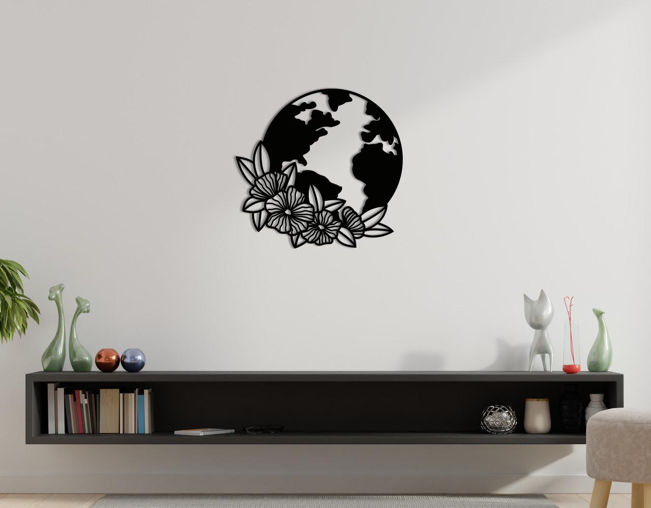 Панно на стену из дерева декоративное Upwood Decor Еarth clipart 60x60 см Black (1522203670)