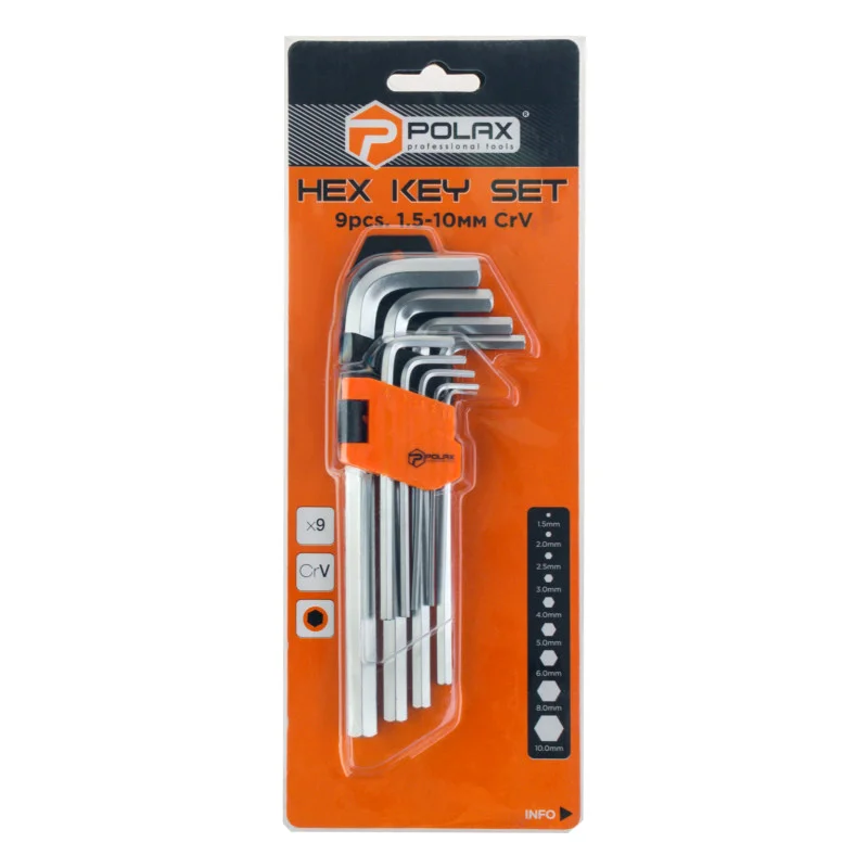 Набір шестигранних Г-подібних подовжених ключів Polax 9 пр. 1,5-10 мм Cr-V (25-006) - фото 6 Набір шестигранних Г-подібних подовжених ключів Polax 9 пр. 1,5-10 мм Cr-V (25-006) - фото 6
