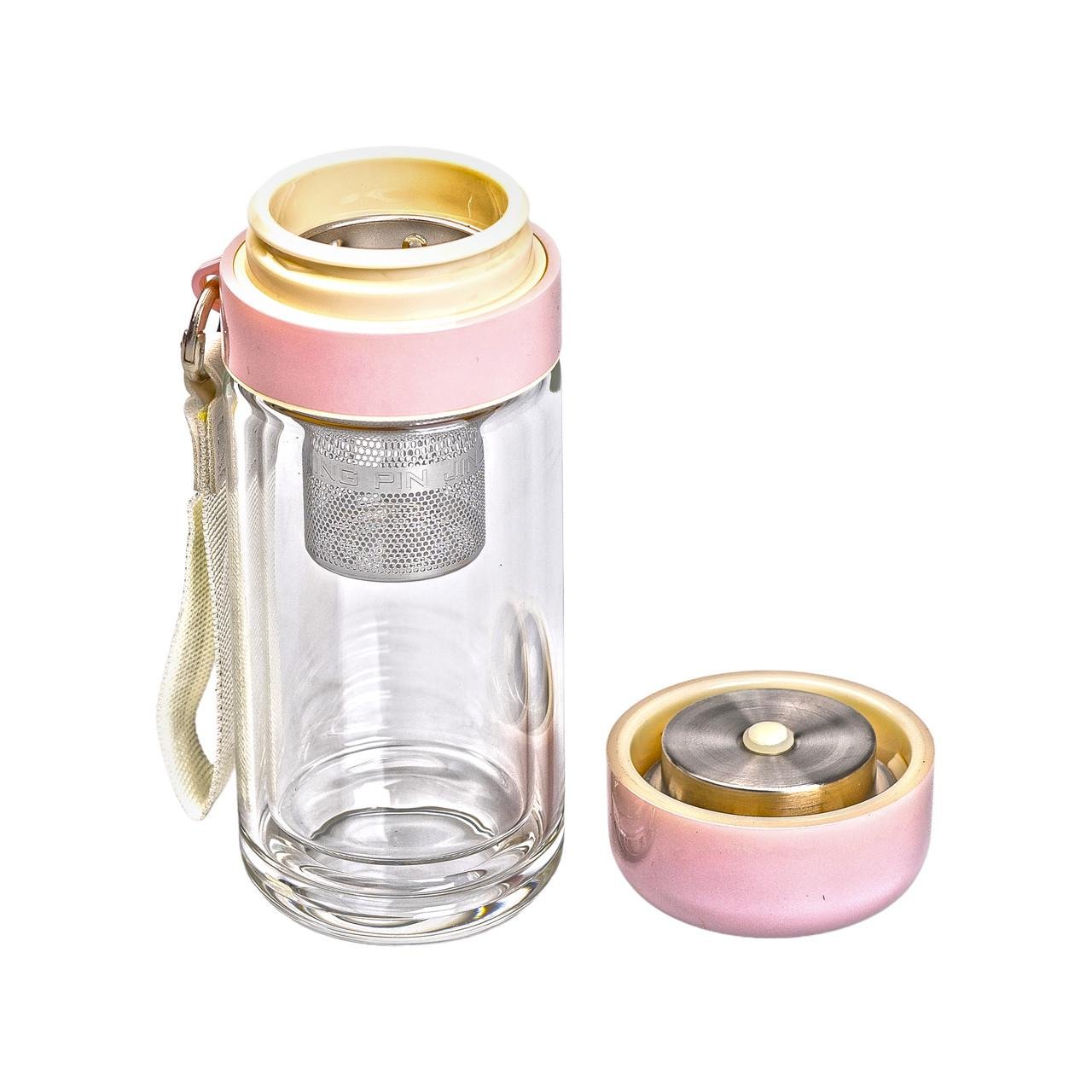 Термос скляний Hexagram з подвійними стінками та заварником 240 мл Рожевий - фото 2 Термос скляний Hexagram з подвійними стінками та заварником 240 мл Рожевий - фото 2