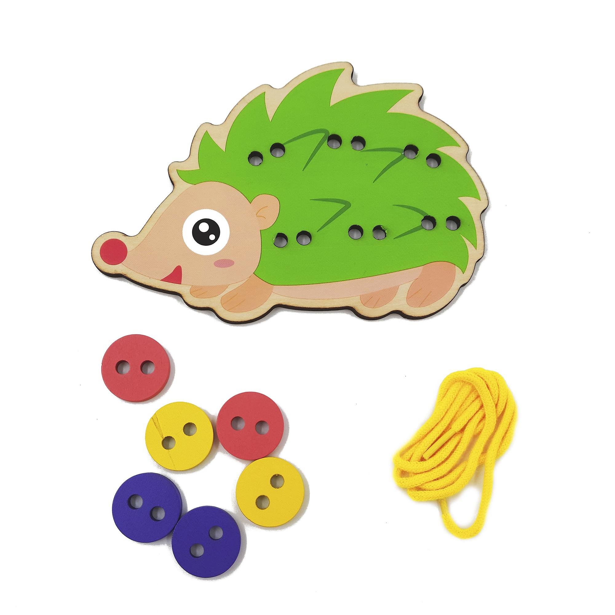 Шнуровка деревянная Fun Game Ежик 15 см 8 элементов Разноцветный (105810)