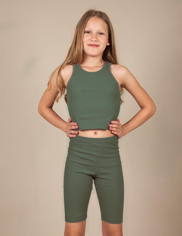 Майка детская хлопковая укороченная для девочки Gabbi Рубчик 140-146 см Зеленый (12875) Майка детская хлопковая укороченная для девочки Gabbi Рубчик 140-146 см Зеленый (12875)