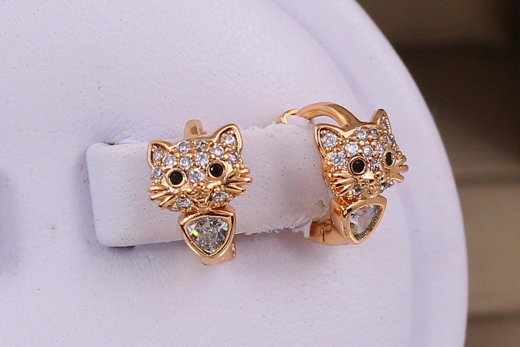 Серьги детские Xuping Jewelry Котята с черными глазками 10 мм Золотистый (1833838906)
