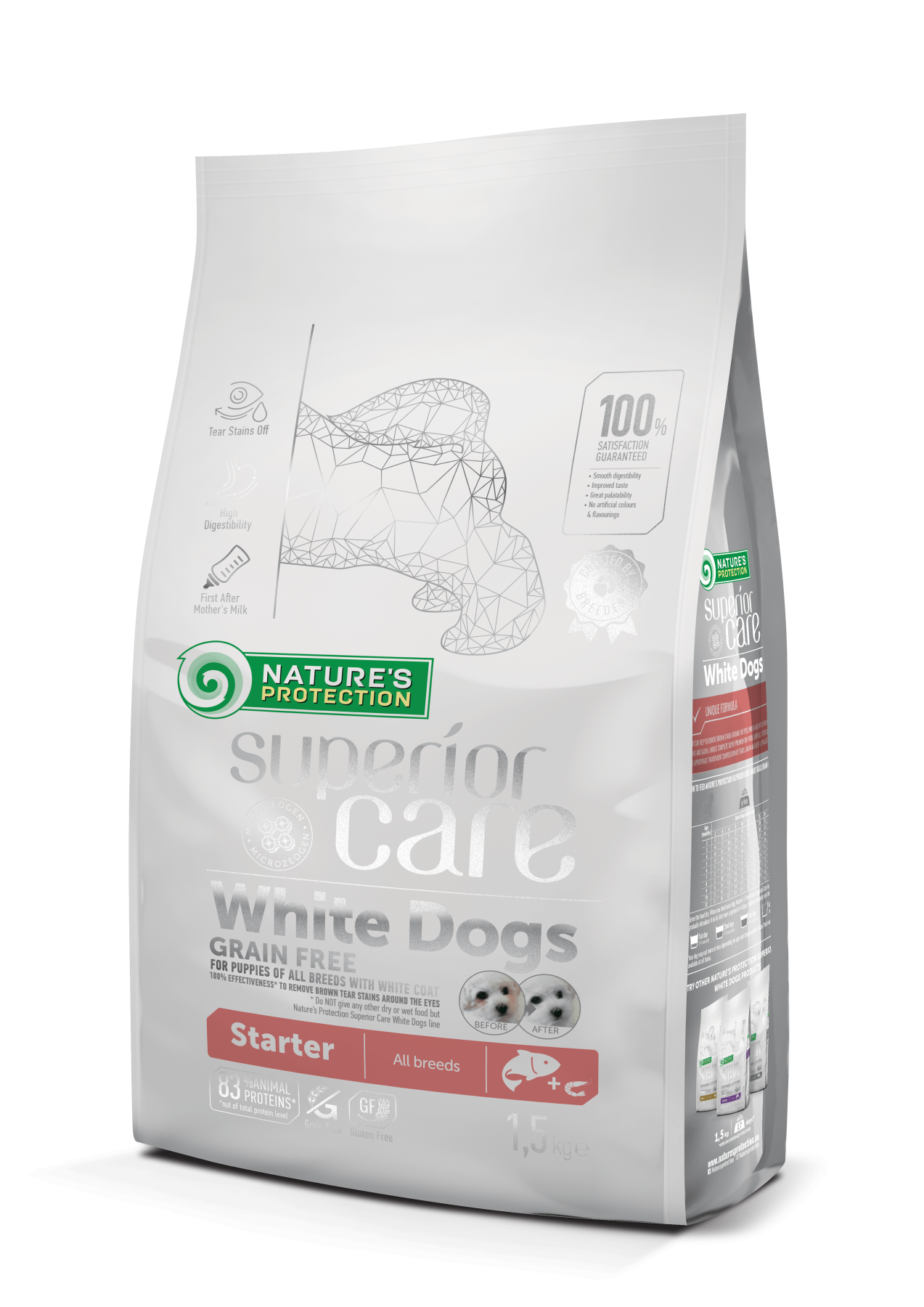 Корм сухой Nature's Protection Superior Care White Dogs Grain Free Starter All Breeds для щенят с белым окрасом шерсти 1,5 кг (NPSC45669) - фото 1