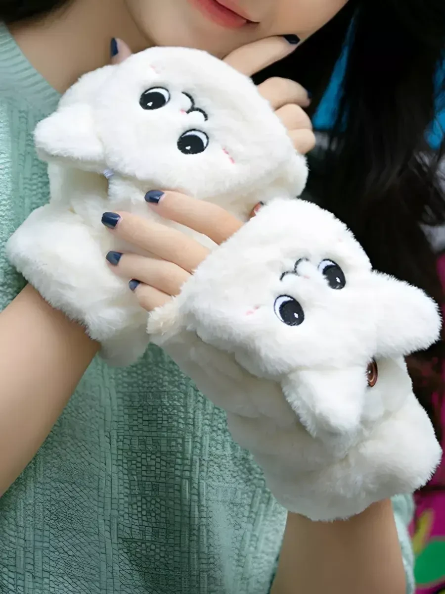 Рукавички зимові без пальців Jsstore Котик One Size Білий (2465527718) - фото 5 Рукавички зимові без пальців Jsstore Котик One Size Білий (2465527718) - фото 5