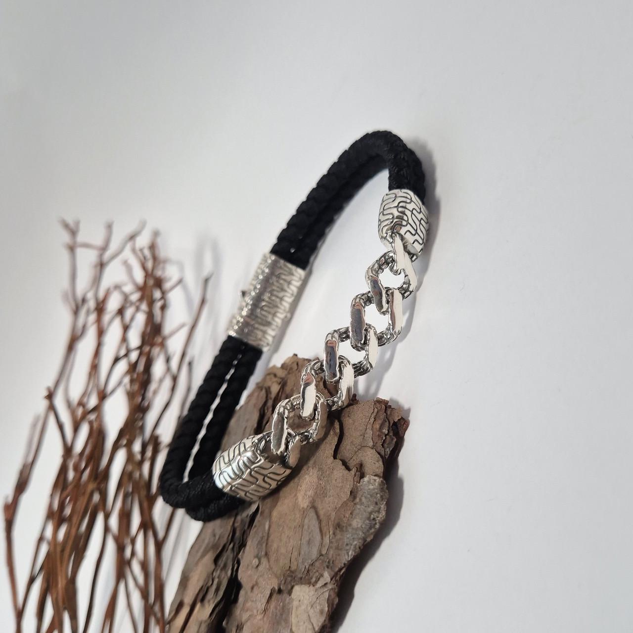 Браслет з чорним шнуром срібло 925 проби чорнене 25,92 г 22 см (601-2б) - фото 6