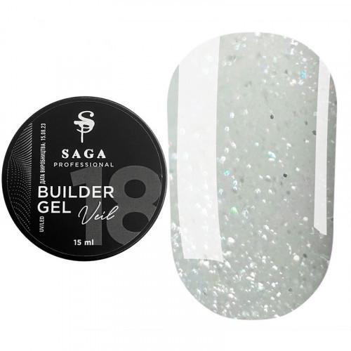 Гель для наращивания Saga Builder Veil Gel №18 15 мл Молочный с блестками