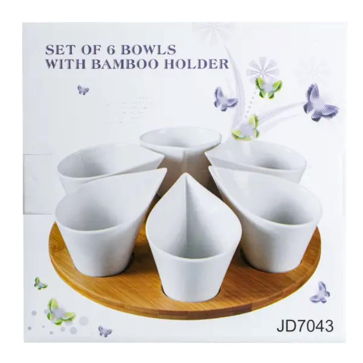 Набір баночок для сипучих продуктів порцелянових на бамбуковій підставці 6 шт. по 100 мл (HP258) - фото 5 Набір баночок для сипучих продуктів порцелянових на бамбуковій підставці 6 шт. по 100 мл (HP258) - фото 5