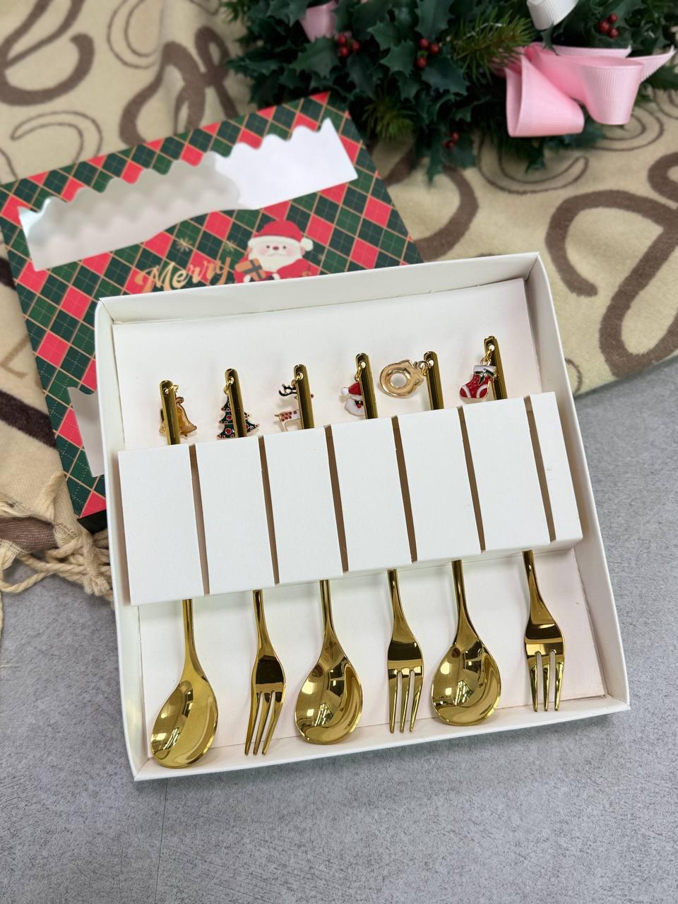 Набор столовых приборов Merry Christmas 3 ложки/3 вилки с новогодним декором (102-1481)