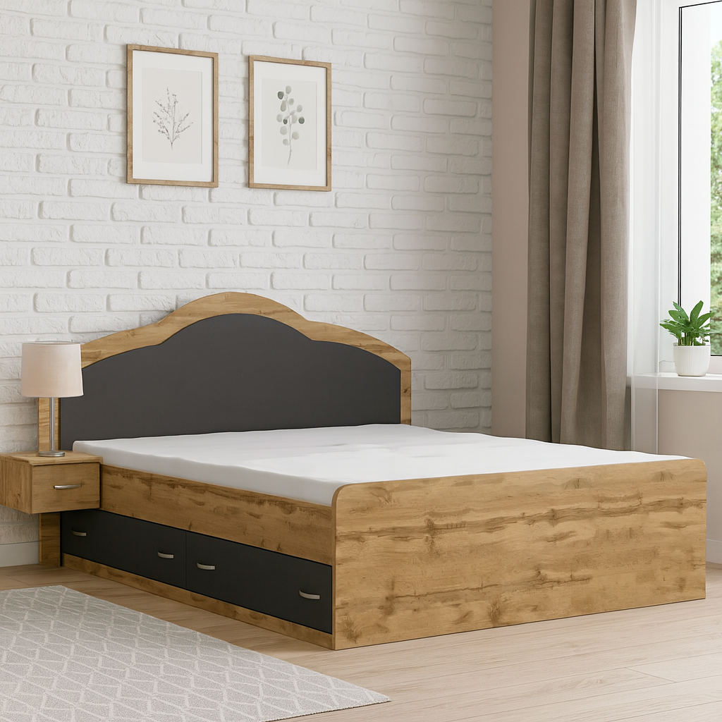 Кровать двуспальная Континент Диана-1 с двумя ящиками 160x200 см Дуб Аппалачи/Антрацит (52938623)