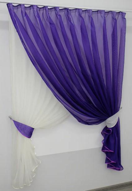Занавеска на кухню/балкон шифон 280х170 см Фиолетовый/Молочный (076к) - фото 6 Занавеска на кухню/балкон шифон 280х170 см Фиолетовый/Молочный (076к) - фото 6
