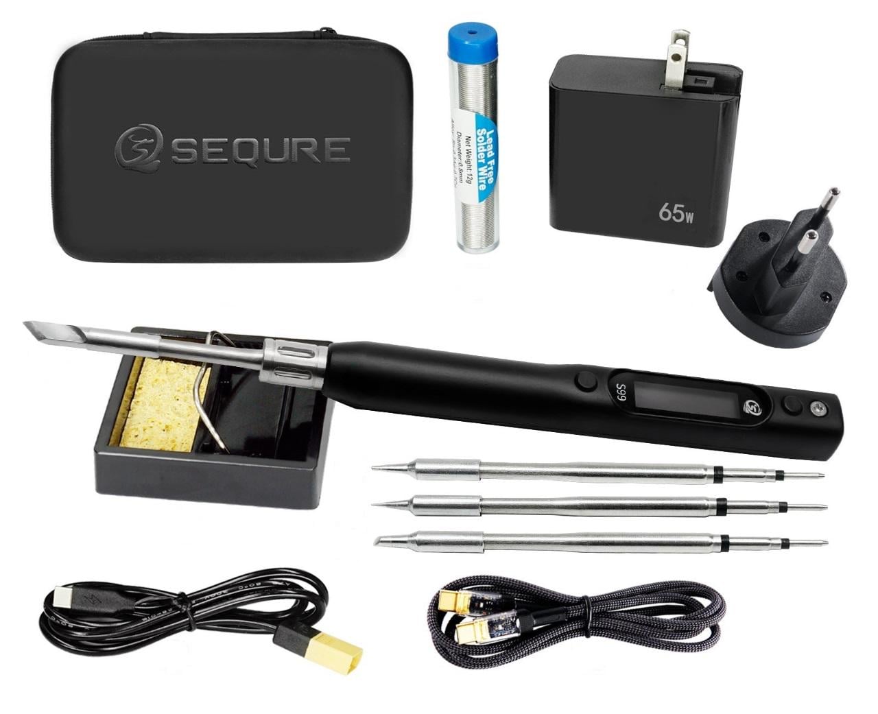 Паяльник SEQURE S99 Kit совместим с жалами C245 OLED поддержка PD/QC/DC/PPS для сварки дронов с адаптером 65W (00-00028827) Паяльник SEQURE S99 Kit совместим с жалами C245 OLED поддержка PD/QC/DC/PPS для сварки дронов с адаптером 65W (00-00028827)