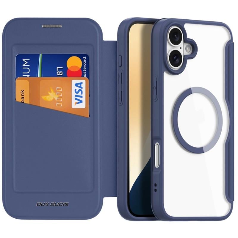 Противоударный Чехол-книжка кожаный Dux Ducis Skin X Pro with MagSafe для Apple iPhone 16 Blue
