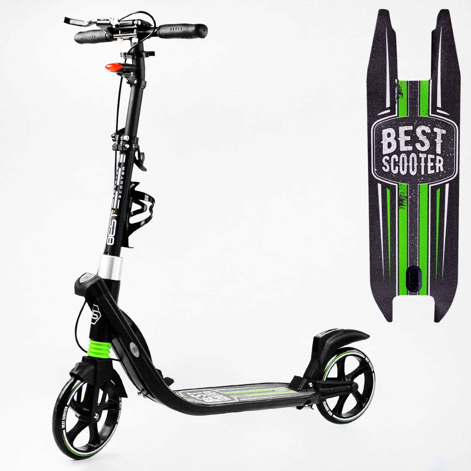 Самокат двухколесный складной Best Scooter фонарик 2 амортизатора Black/Green (114435) - фото 2