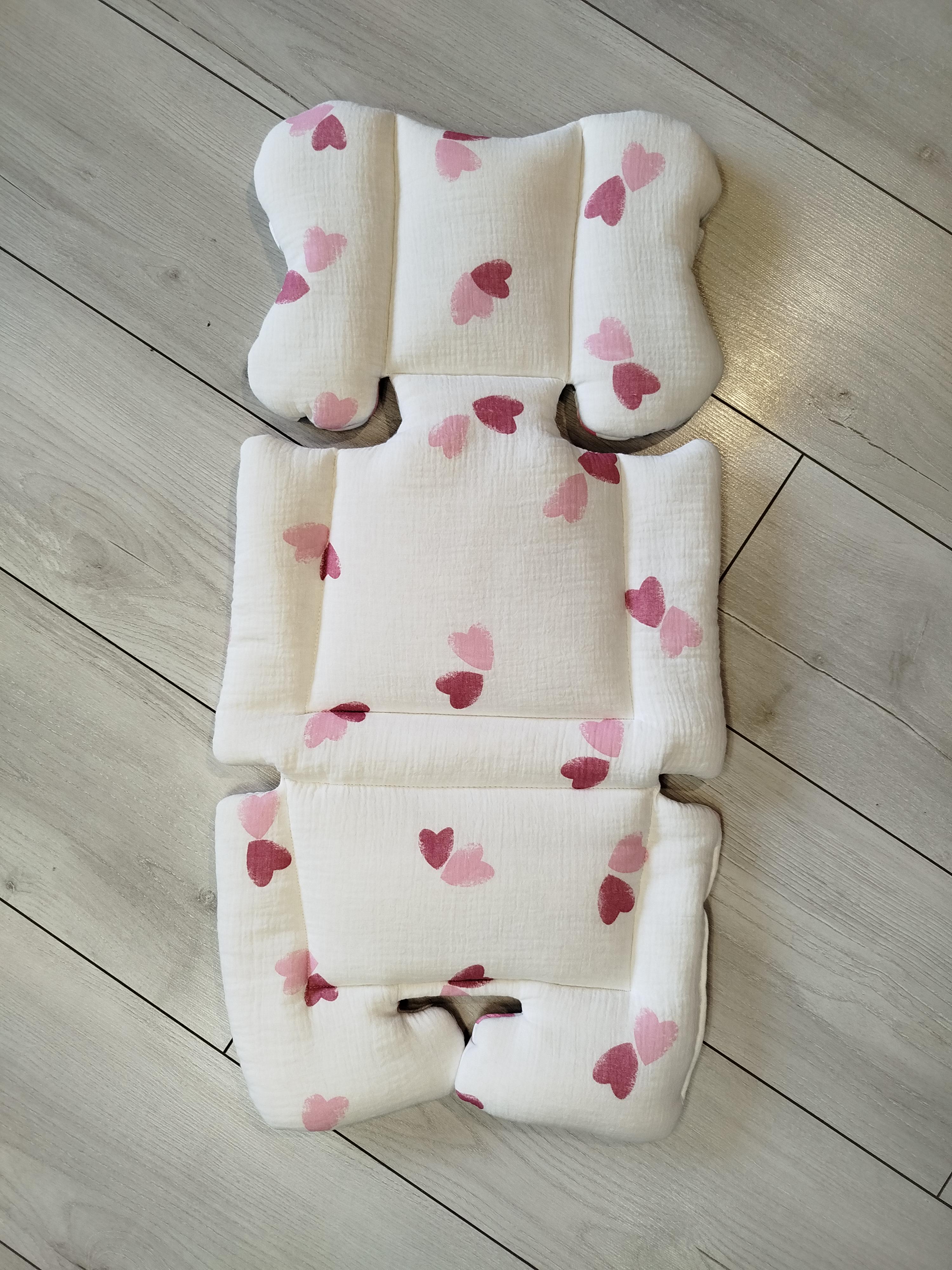 Матрац-вкладиш в коляску Сердечка бавовняний з мусліновим боком на хлопкопоні 72х35 см Білий (24728047)