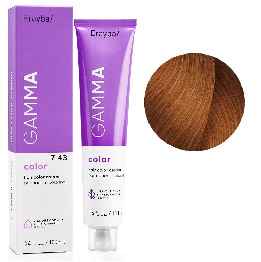Краска для волос перманентная Erayba Gamma Color Cream 7/43 Медно-золотистый блонд 100 мл