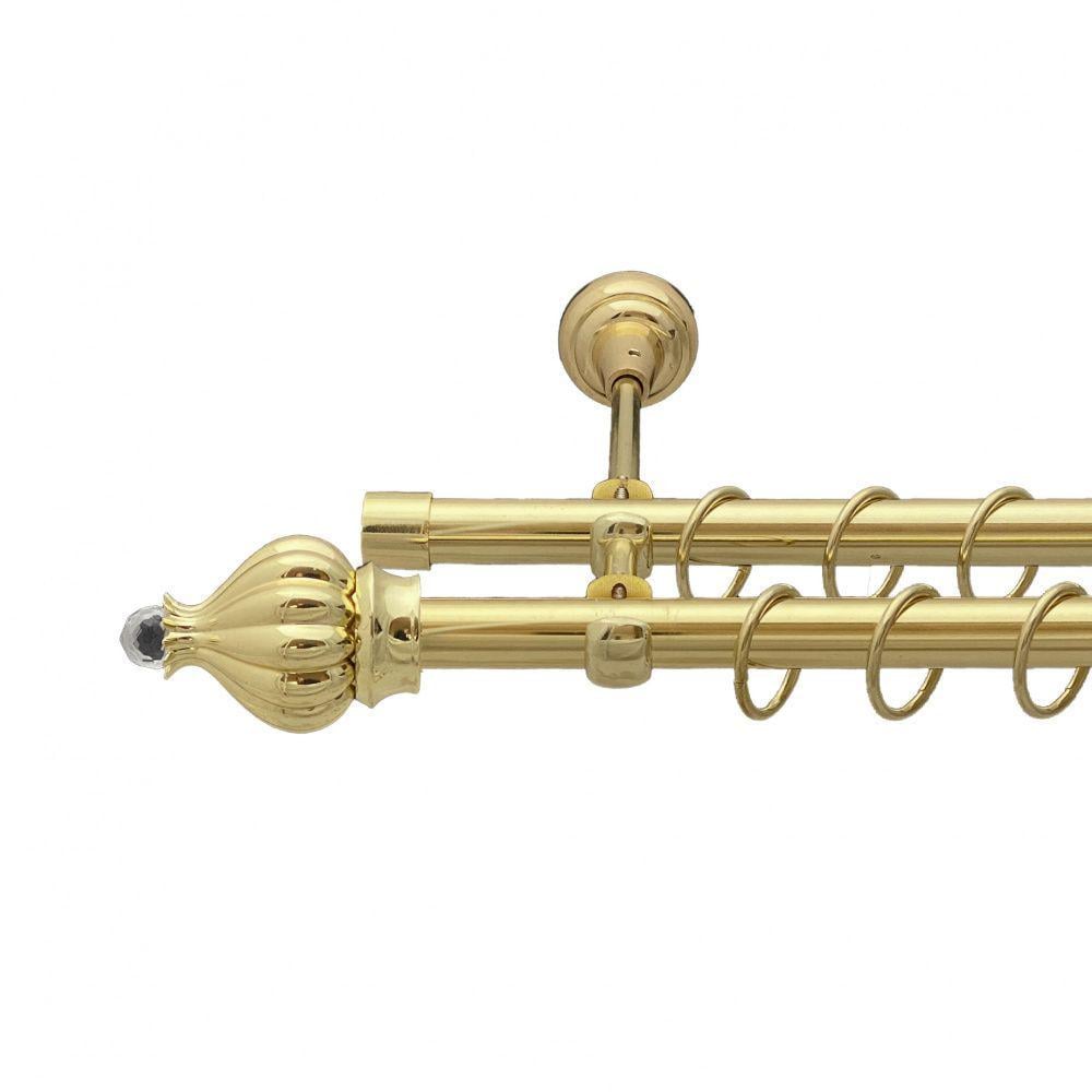 Карниз металлический Orvit Таджа-Кристалл двухрядный открытый/гладкая труба/кольцо металлическое Золото 19/19 мм 160 см (00-00013150)