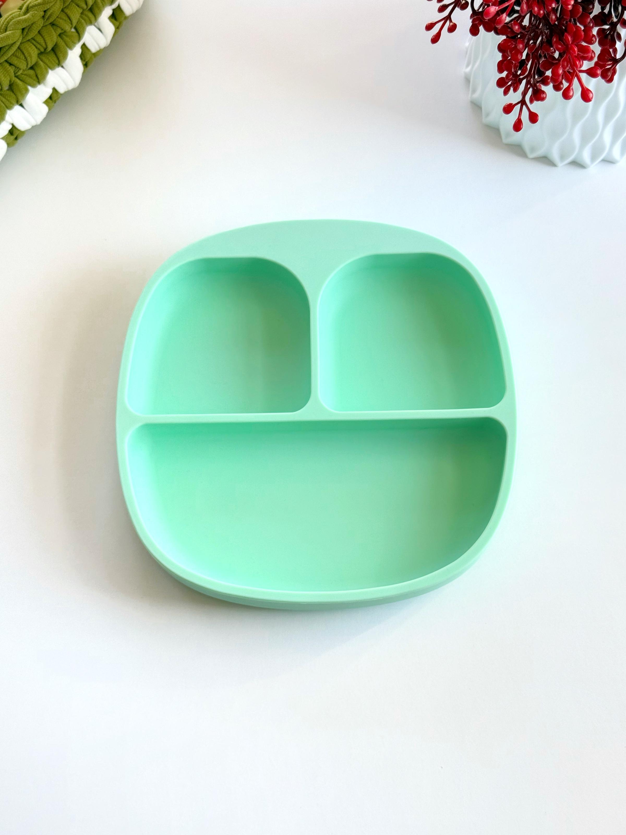 Тарелка силиконовая на присоске квадратная 3 секции Мятный (28056751)