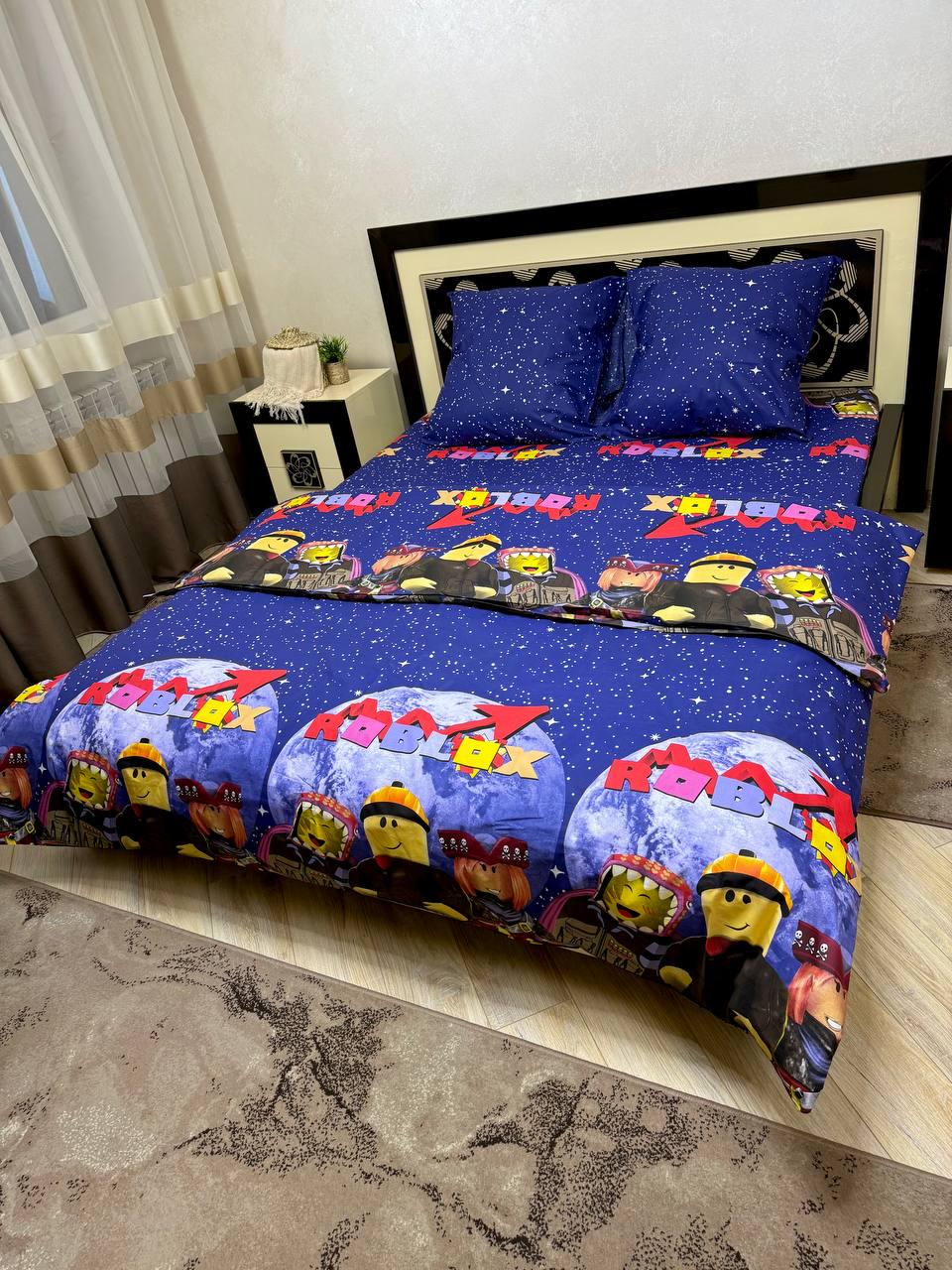 Комплект постільної білизни Планета роблекс бавовняний полуторний 150х220/70х70 см Синий (28857945)