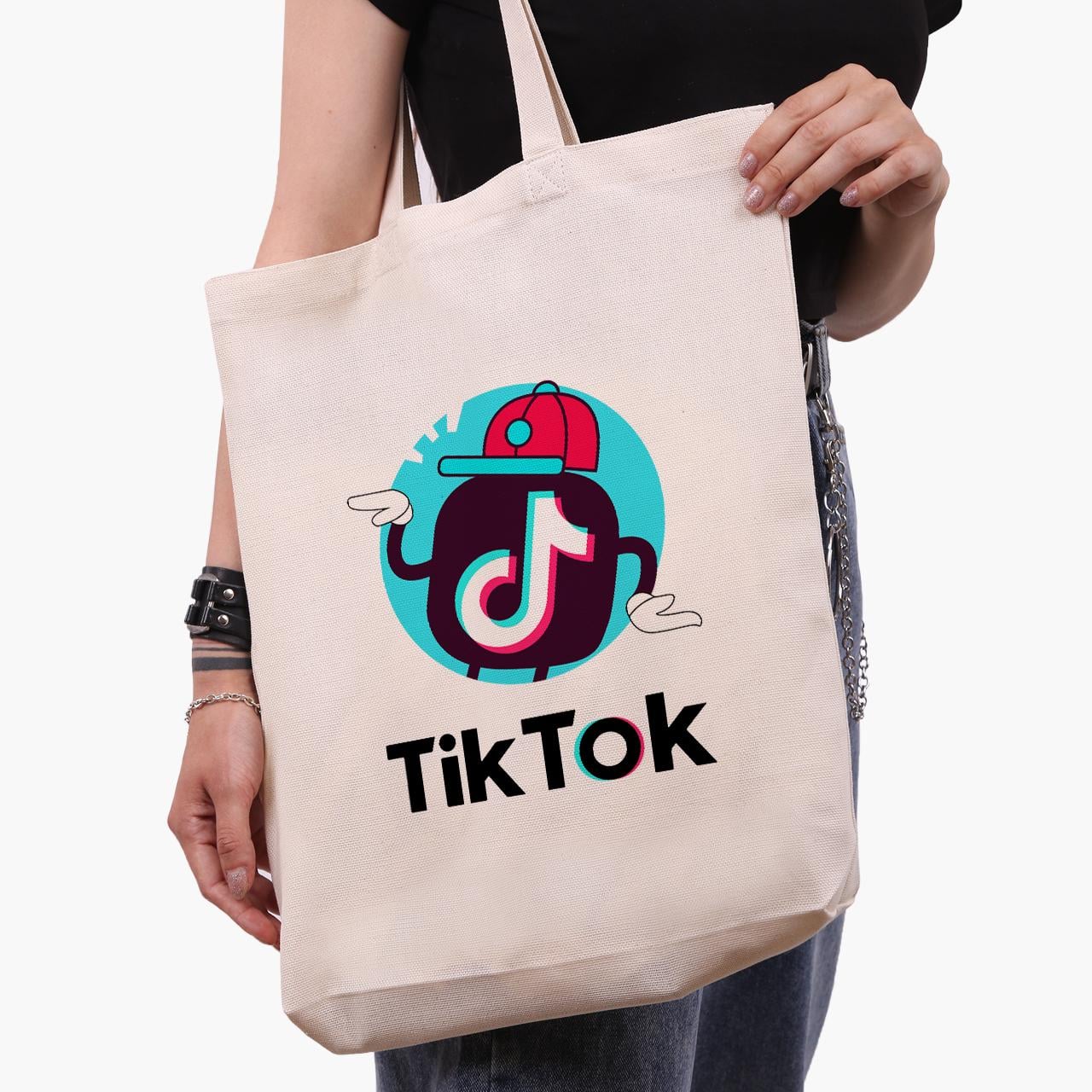 Эко сумка шоппер TikTok 41х39х8 см Бежевый (9227-1712-WTD)