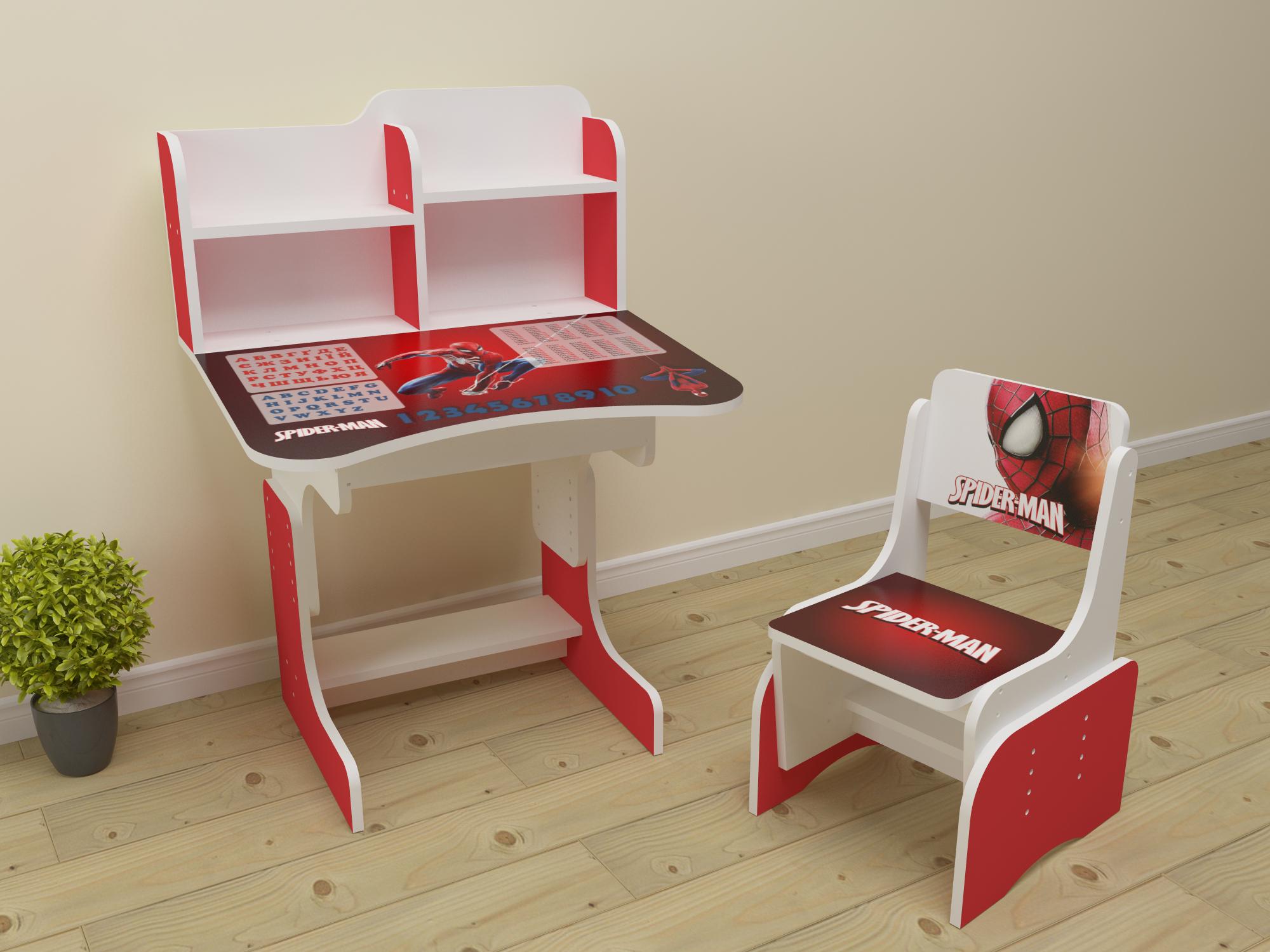 Комплект парта и стул-трансформеры Человек Паук от 3 лет Красный (019)