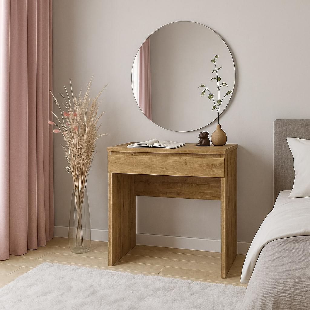 Туалетний столик New and Classic із круглим дзеркалом 750x700x450 мм Дуб тахо (ТЗ-софт-6) - фото 1