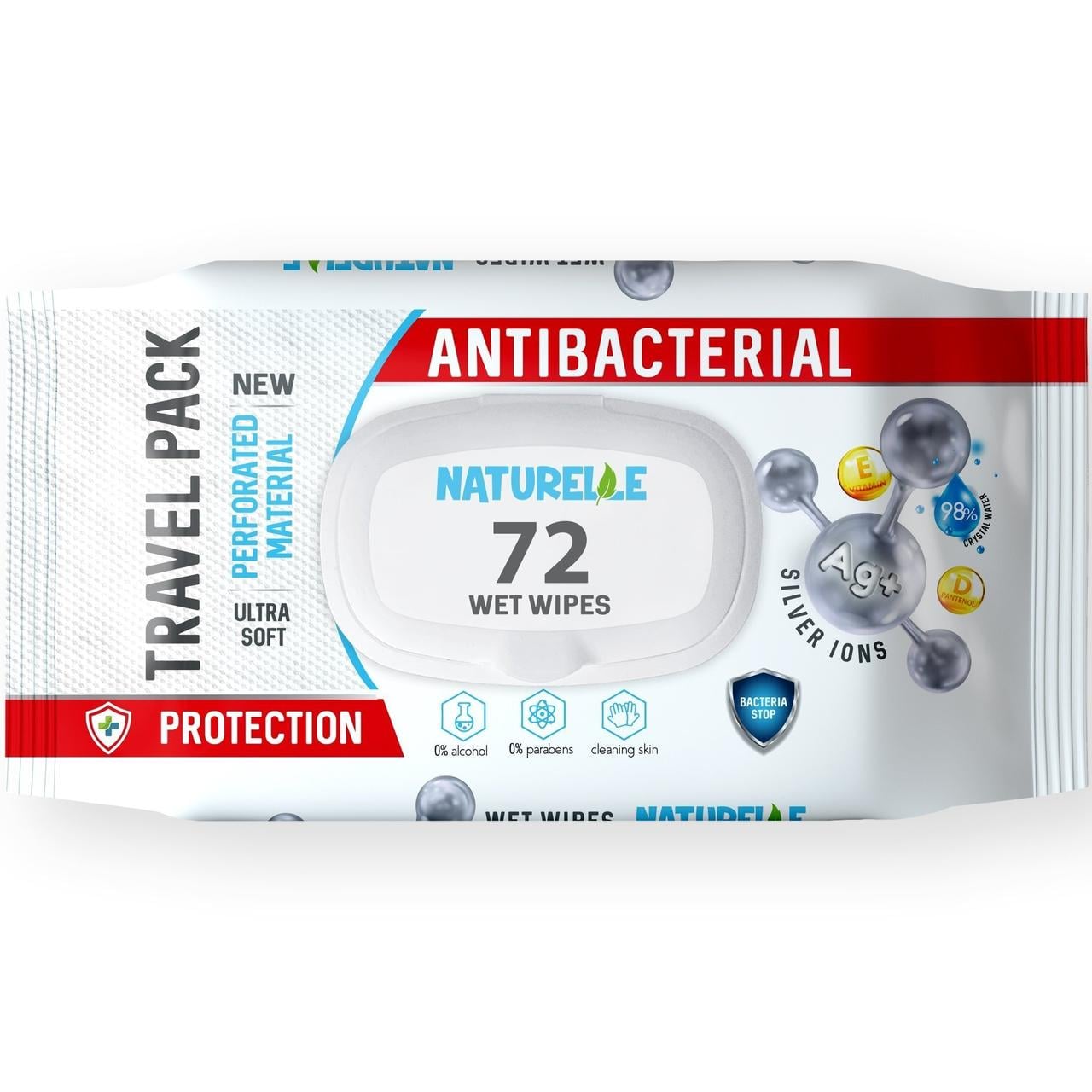 Влажные салфетки антибактериальные Naturelle Antibacterial Silver ions мягкие 72 шт. (000006672)
