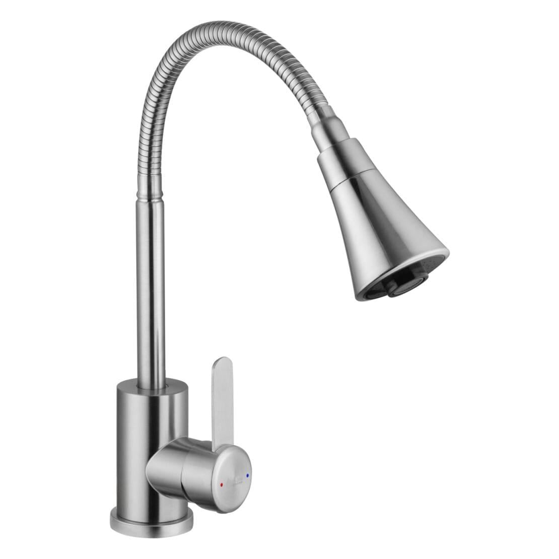 Смеситель для кухни Agua Elposo INOX031 с гибким изливом Стальной брашированный (CV035457)