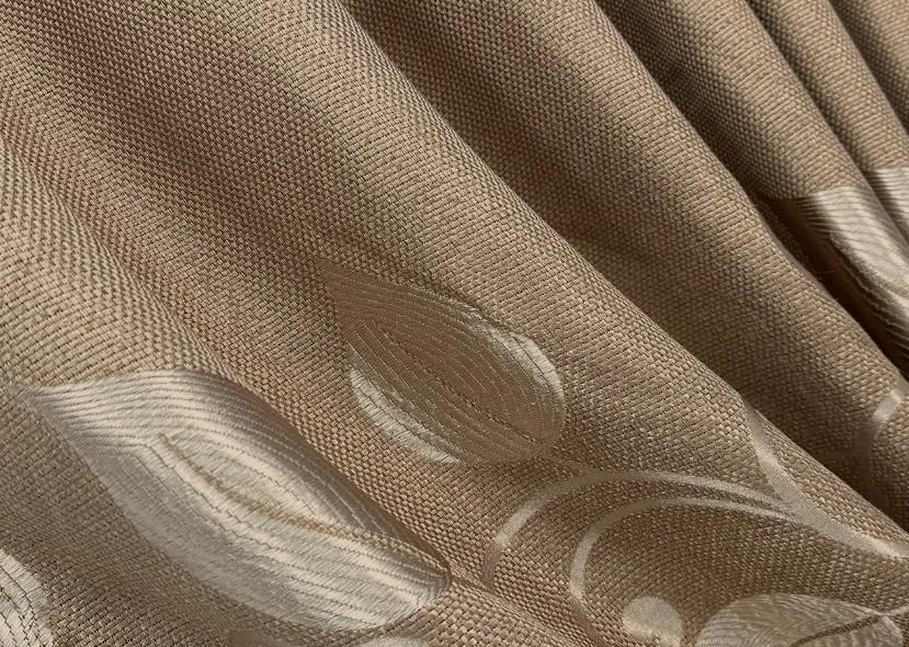 Тканина для штор Листя льон/рогожка Карамельний (1686ш)