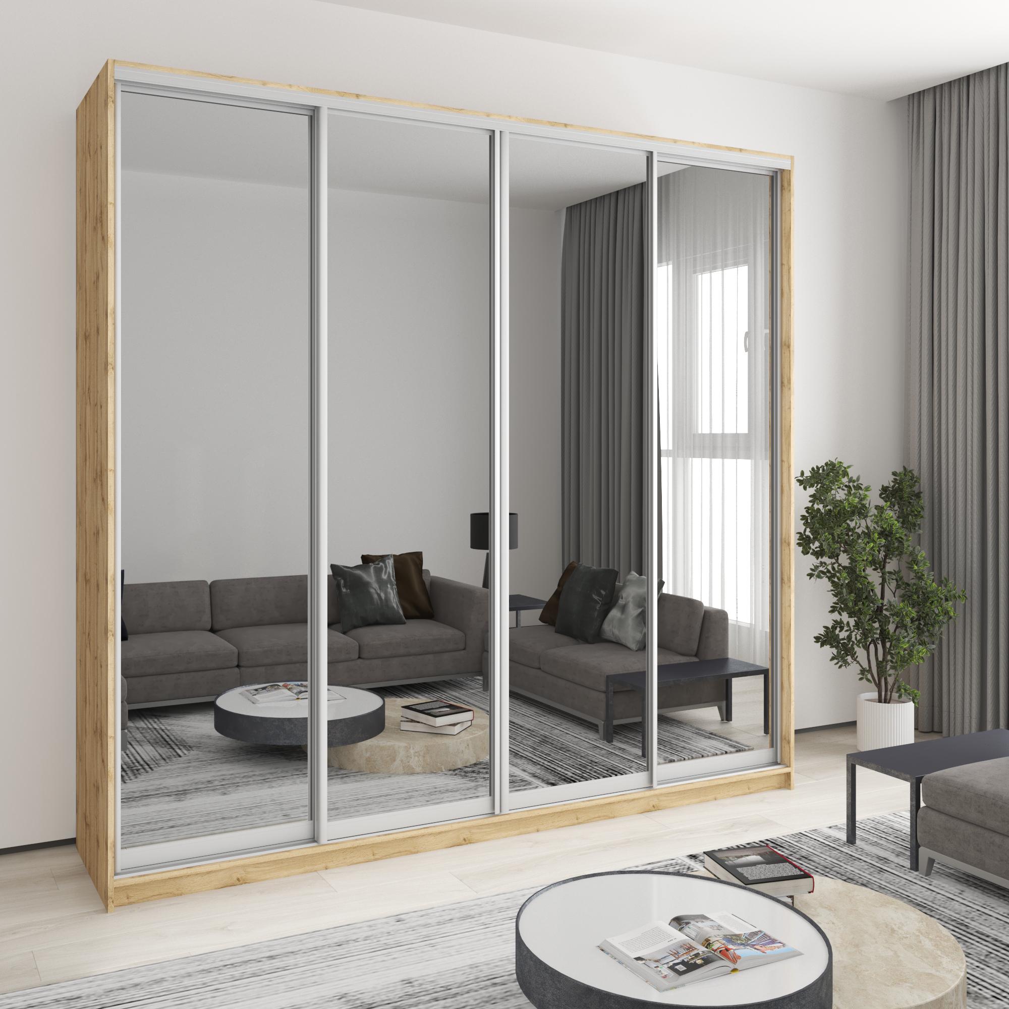 Шкаф-купе четырехдверный MebelStar Комбо AL 4 зеркала 250x60x240 см Дуб тахо (MBS-13462)
