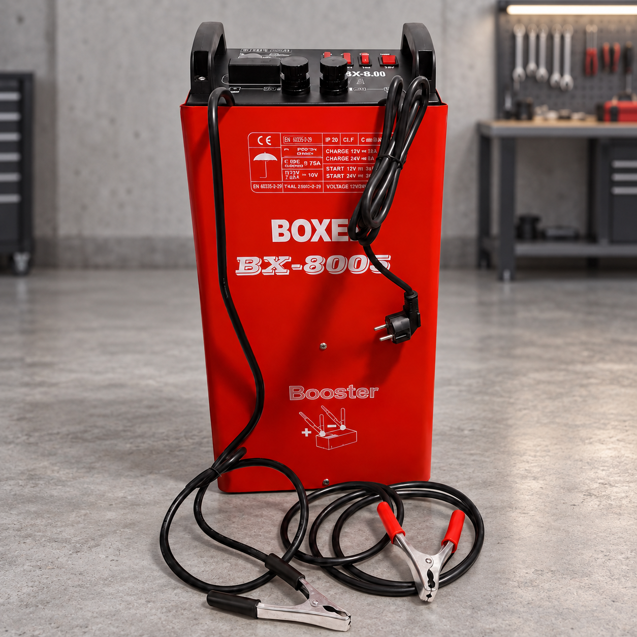 Пускозарядное устройство для авто Boxer BX-8005 12/24 В 750 А на колесах с ручками для зарядки двигателя/автомобильных аккумуляторов