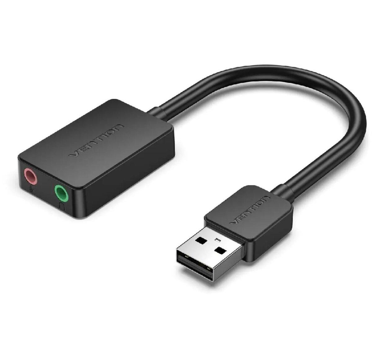 Звукова плата USB Vention CDYB0 два порти зовнішня 2x3,5 мм 0,15 м Black (577245) - фото 1