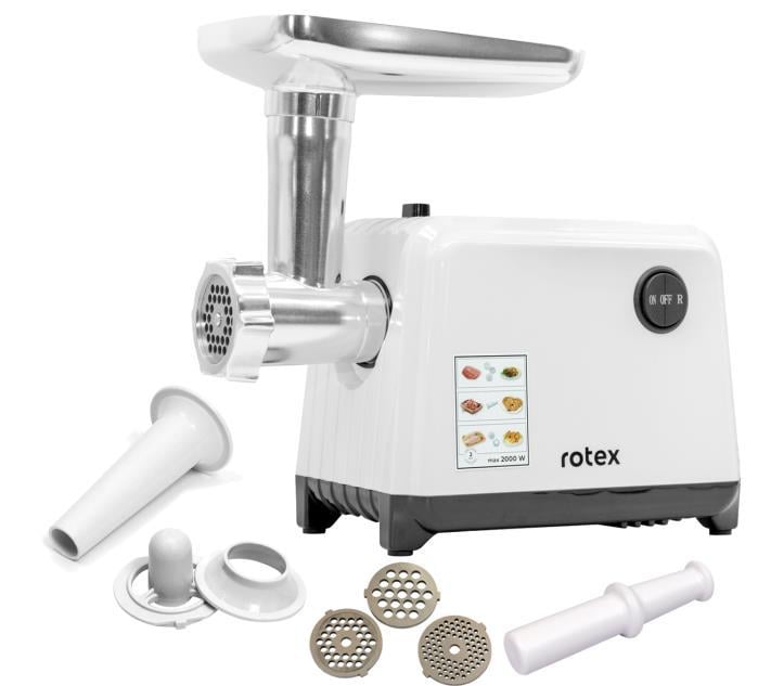 М'ясорубка електрична Rotex RMG200-W 2000 Вт 1,5 кг/хв алюмінієвий шнек реверс Білий (ML-06876)