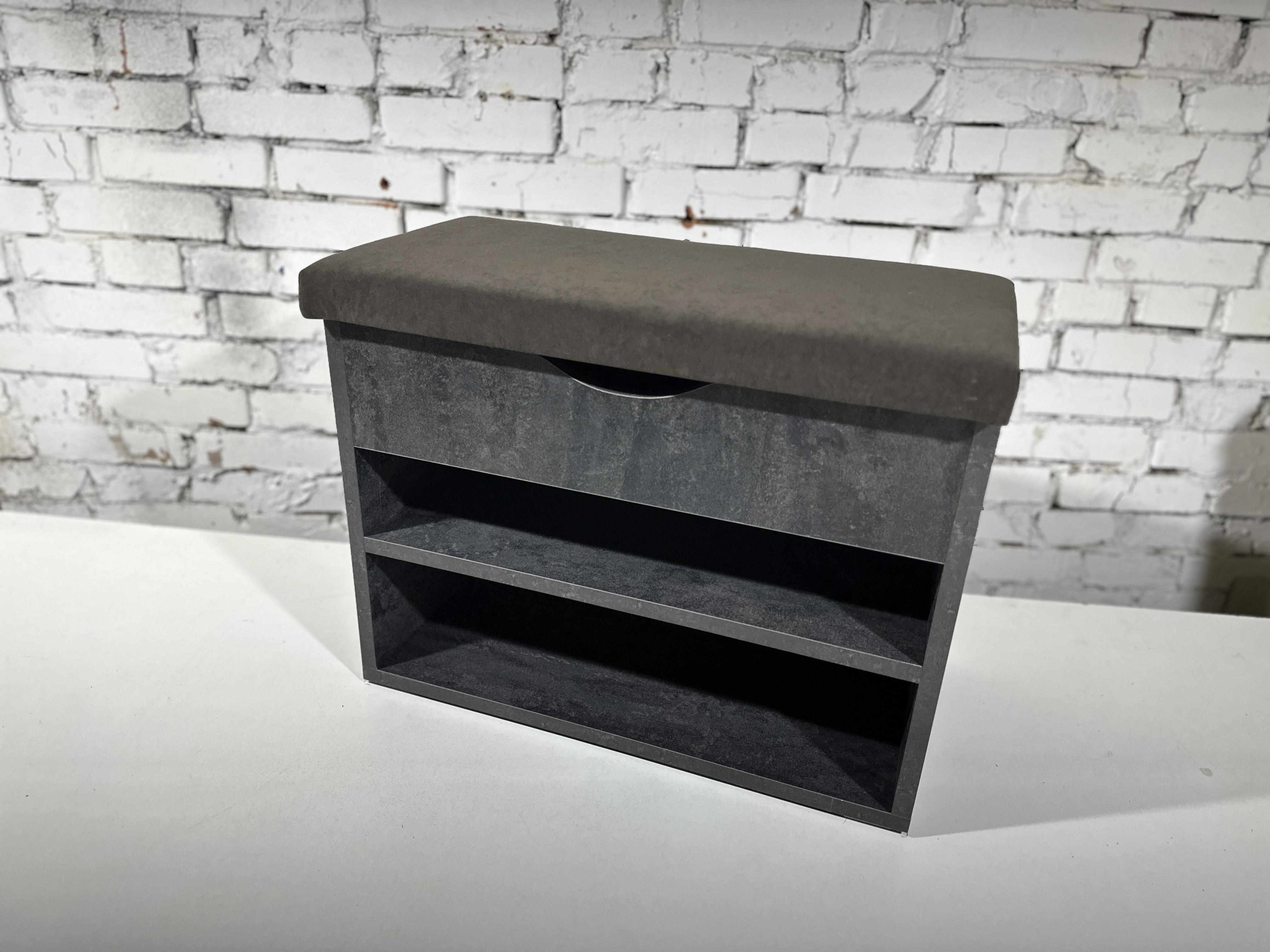 Тумба для обуви ДСП/ткань 30х60х45 см Черный угольный/Шоколад - фото 1 Тумба для обуви ДСП/ткань 30х60х45 см Черный угольный/Шоколад - фото 1