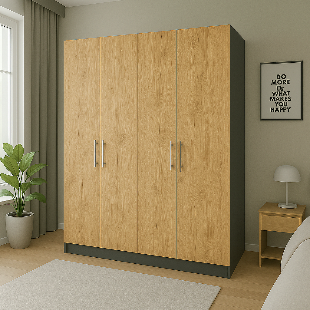 Шкаф распашной ШР4 SENAM 2100х2000х450 мм корпус ДСП Антрацитовый фасад ДСП Дуб Крафт Золотой (ШР4.21.45.20)