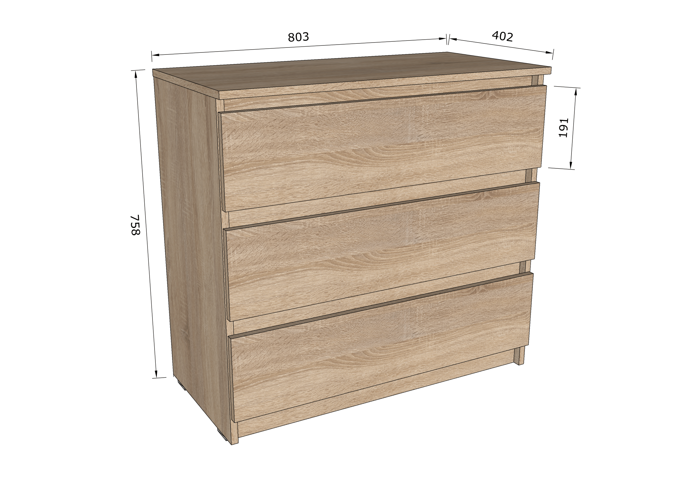 Комод на три ящики 800x755x400 мм Венге (MR315-v) - фото 2