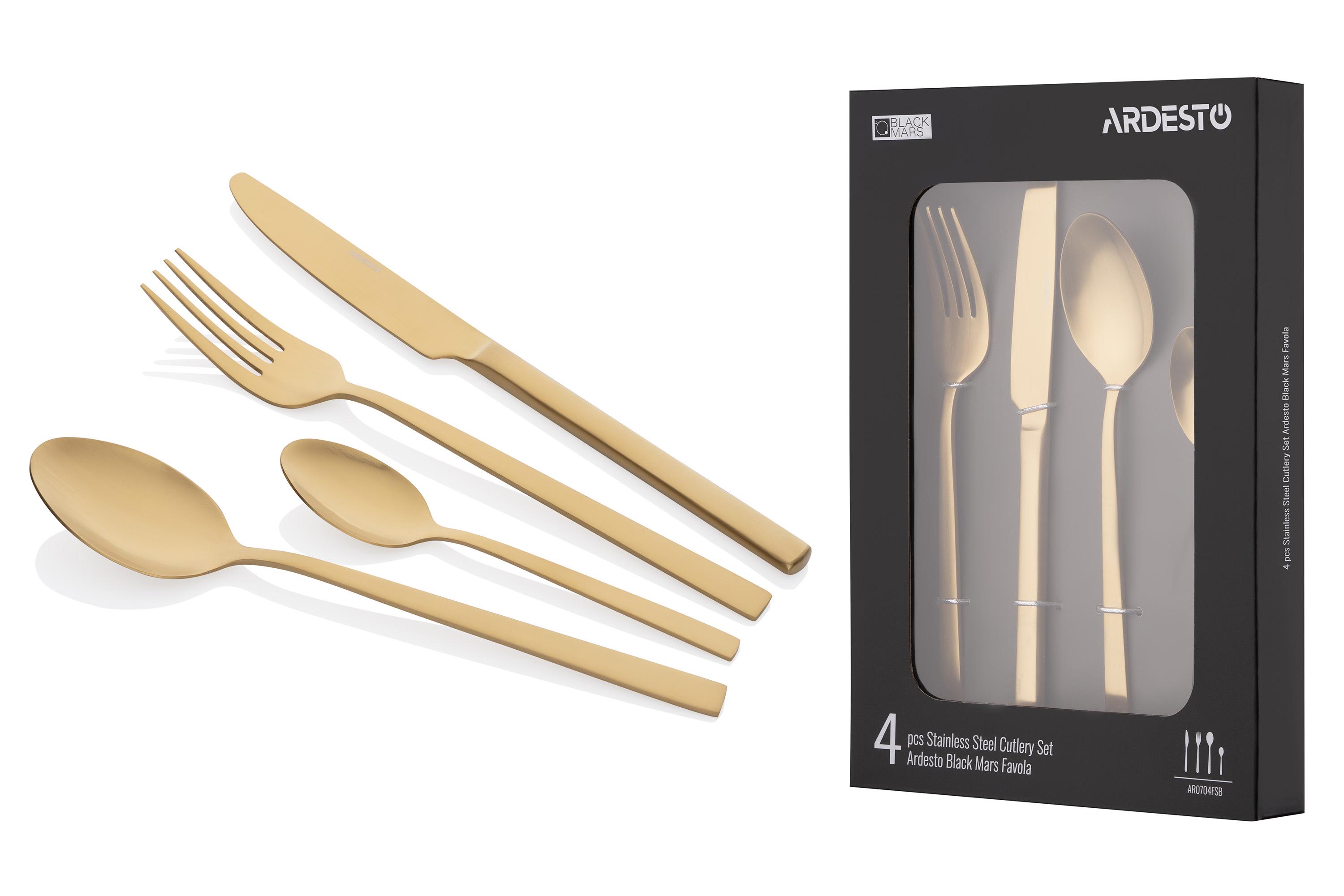 Набір столових приладів Ardesto Black Mars Favola 4 предмети з нержавіючої сталі Золотий (AR0704FSG) - фото 6 Набір столових приладів Ardesto Black Mars Favola 4 предмети з нержавіючої сталі Золотий (AR0704FSG) - фото 6