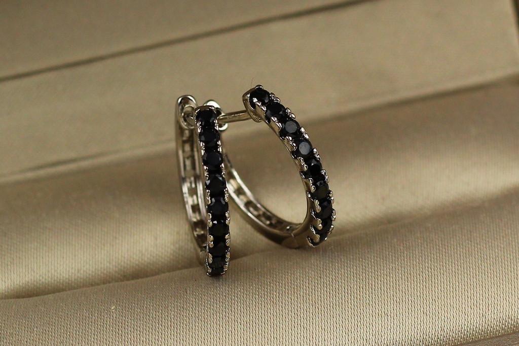 Серьги Xuping Jewelry Кольца с черными камнями 1,7 Серебристый