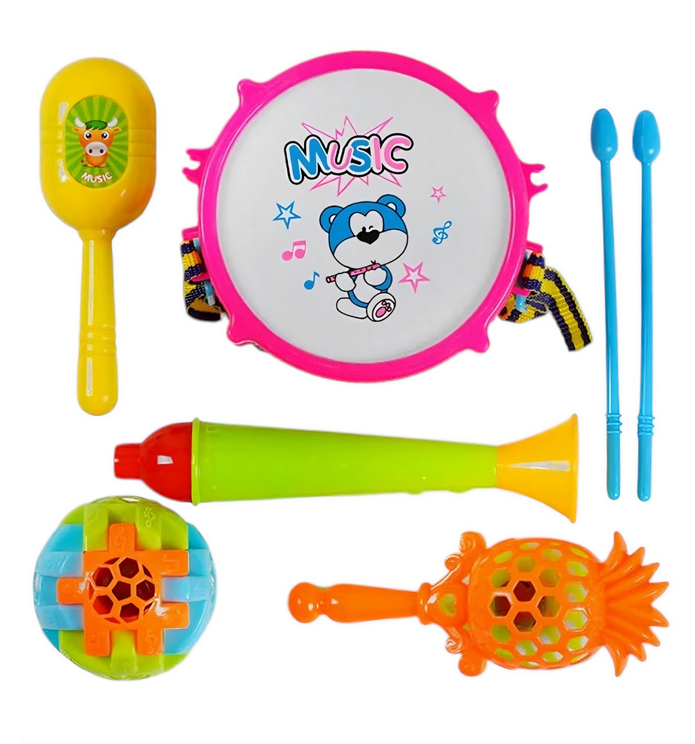 Дитячі музичні інструменти 5398-3-1 комплект з 5 елементів з тріскачкою в пакеті