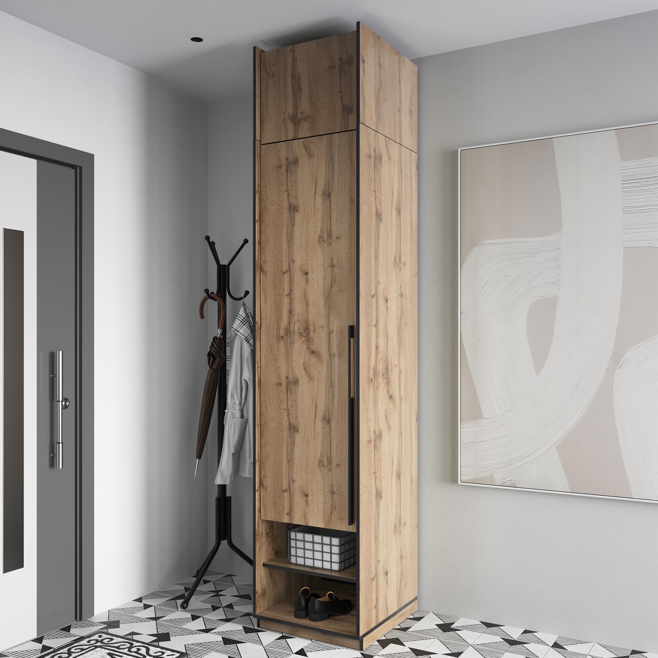 Шкаф-пенал в прихожую однодверный распашный с антресолью на 8 полок 519х2500х570 мм Дуб аппалачи (mr-1a-ap) - фото 1 Шкаф-пенал в прихожую однодверный распашный с антресолью на 8 полок 519х2500х570 мм Дуб аппалачи (mr-1a-ap) - фото 1