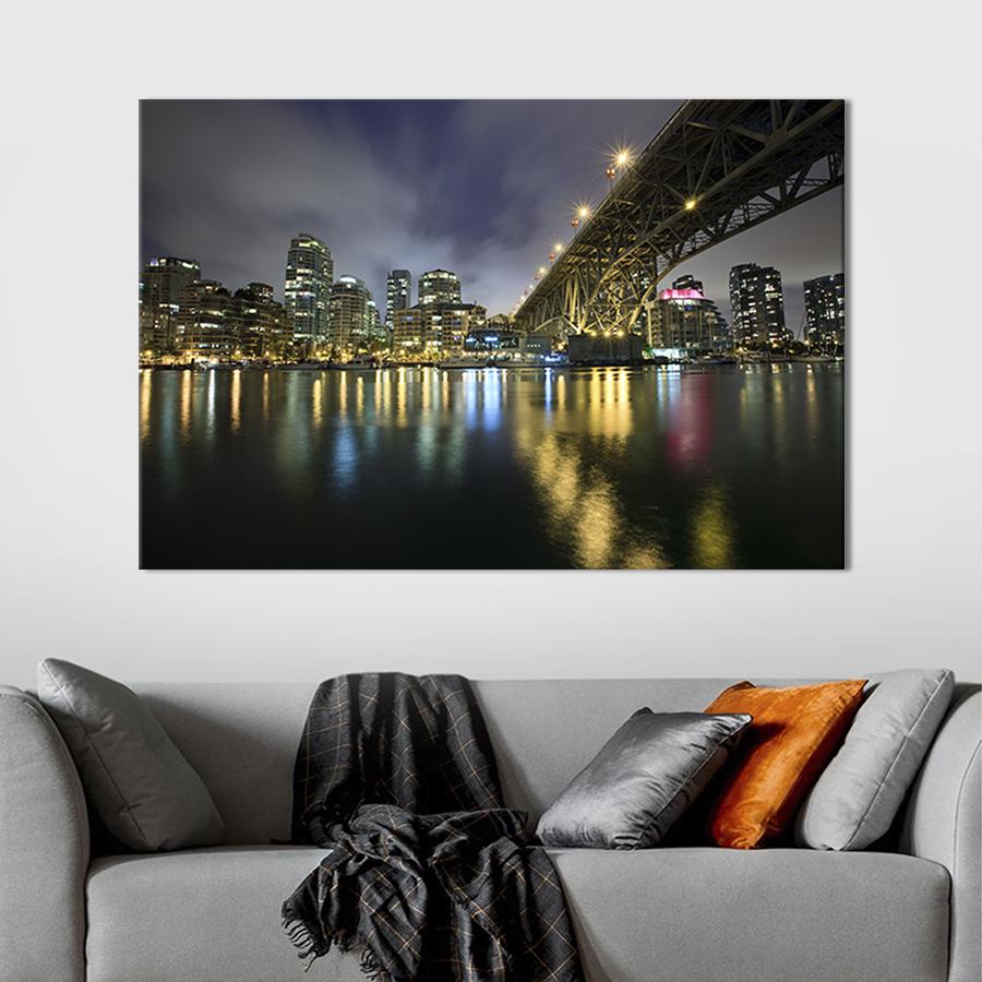 Настінний декор картина на холсті для інтер’єру Міст та нічне місто 80x54 см (323-1)