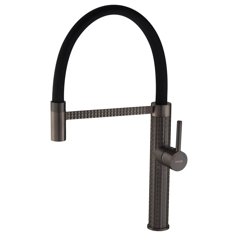 Кран кухонный гибкий высокий однорычажный MIXXUS 017 латунь Графит (b-MI6967)
